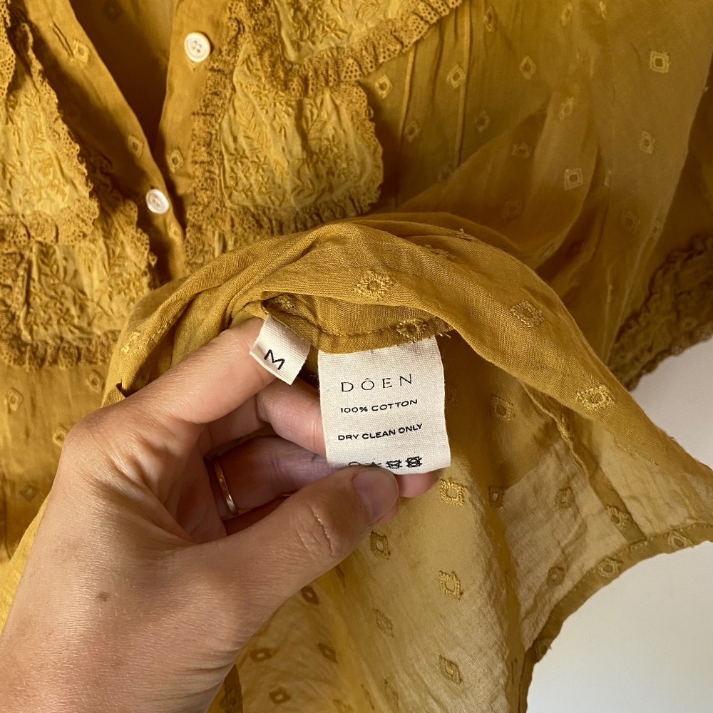 Doen Mustard Yellow Ruffled Dot Button-Up Blouse - Picture 3 of 3
